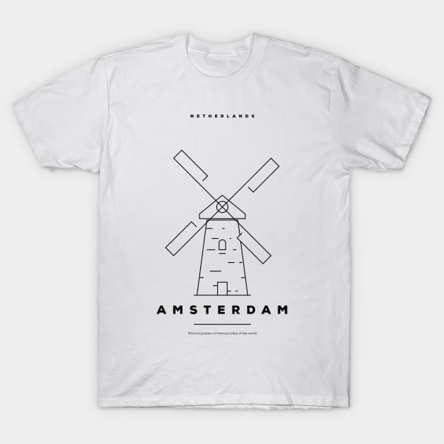 Amsterdam Minimal Black Line Design T-Shirt by kursatunsal